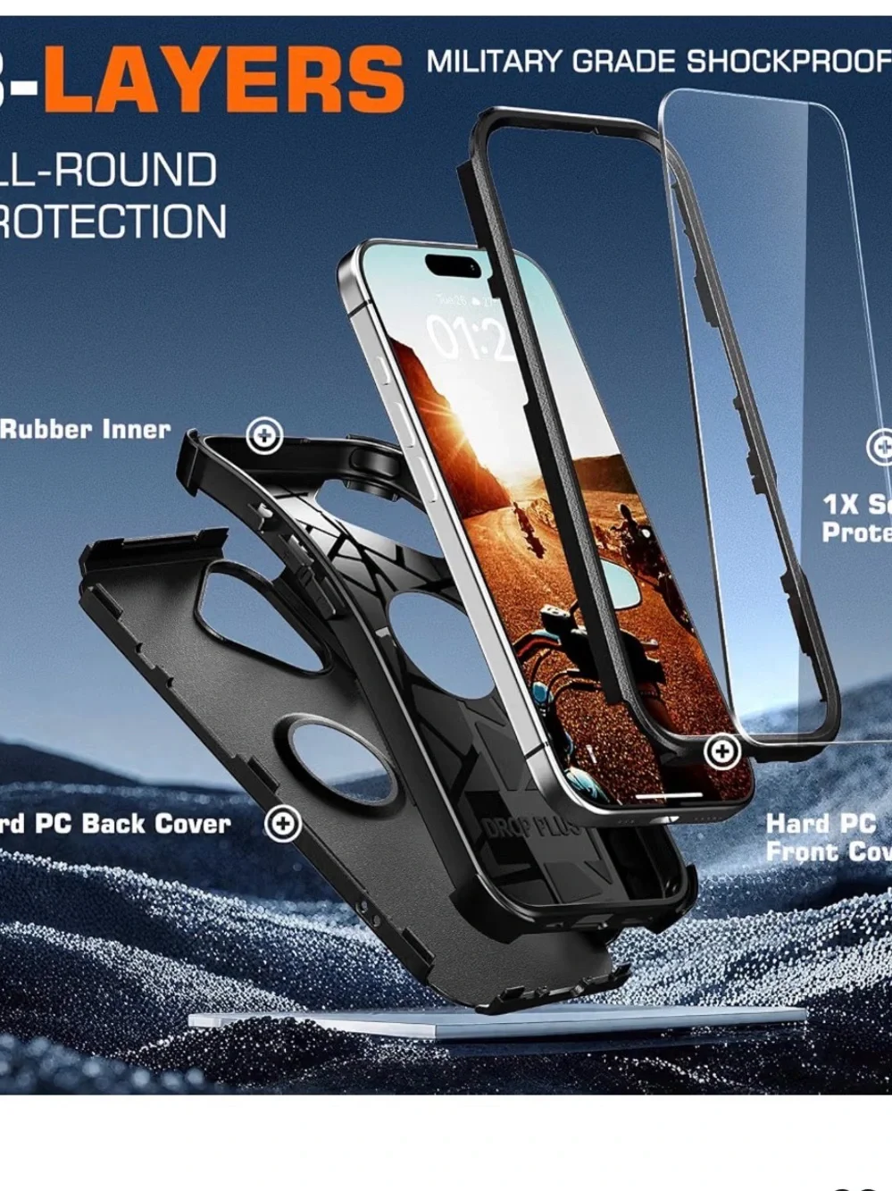 I phone 16 case 2X screen protector,anti drop 3layer military grade blue New